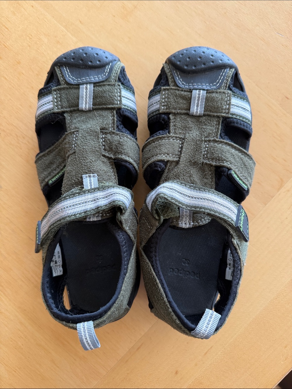 Kids Olive Green Closed-Toe Sandals with Adjustable Straps